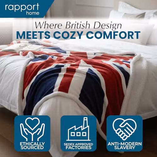 Rapport Home Reversible Geometric Fleece Throw in Red, White and Blue, W/D/H: 160 x 130 x 10 cm – 5