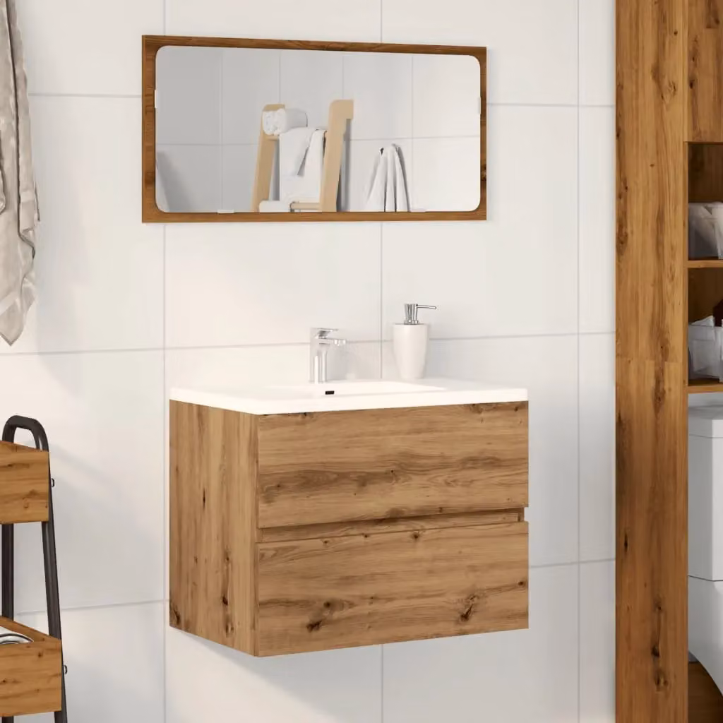 Berkfield Home Artisan Oak Wall Mounted Bathroom Cabinet, Brown, W: 60 cm, D: 38.5 cm, H: 45 cm – 2