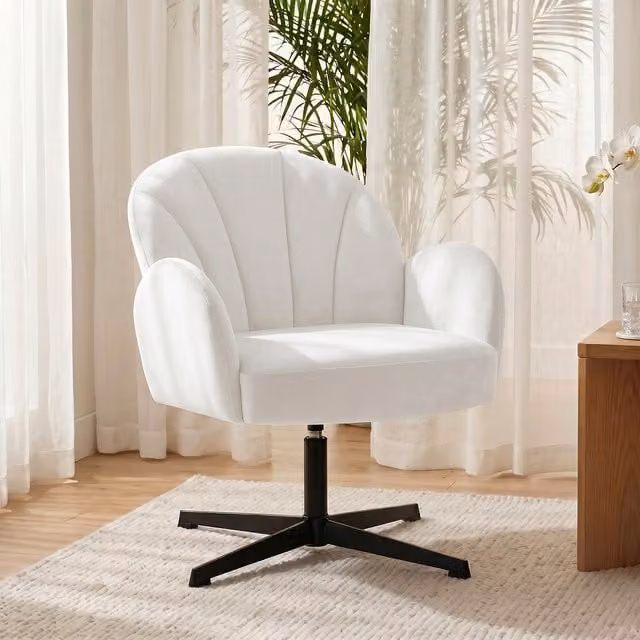 HOMCOM Modern Shell Swivel Armchair in Beige Velvet