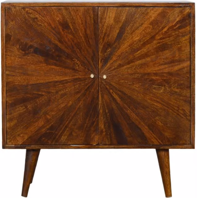 KDMK Chestnut Sunrise Mango Wood Cabinet with 2 Hinged Doors in Orange and Brown