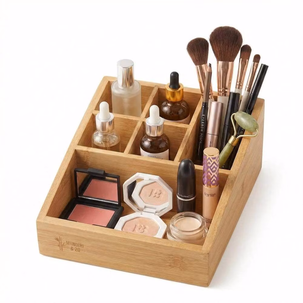 FLAVORA 6 Compartment Bamboo Cosmetic Storage Organiser in Natural Brown – 2