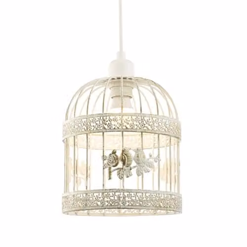 Happy Homewares Shabby Chic Birdcage Lantern Pendant Shade in Cream and Gold/Brass, W: 23 cm, D: 20 cm
