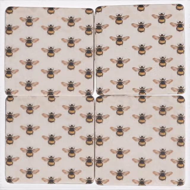 Gisela Graham Set of Four Square Bee Resin Coasters in Beige