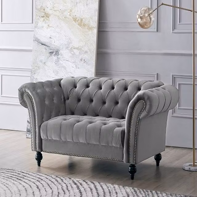 Mayfield Grey Velvet Chesterfield 2 Seater Sofa