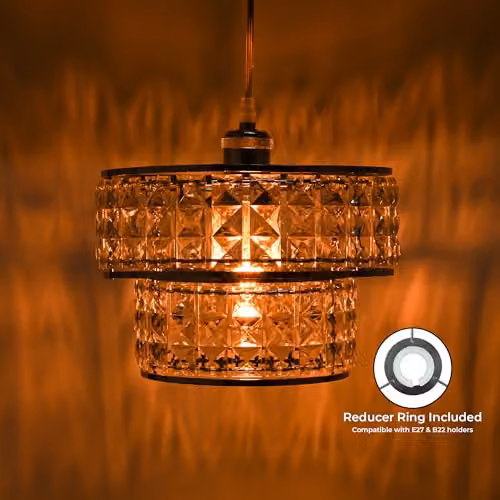 Innoteck Modern 2 Tier Cylinder Ceiling Pendant Light Shade in Chrome and Transparent Acrylic – 3