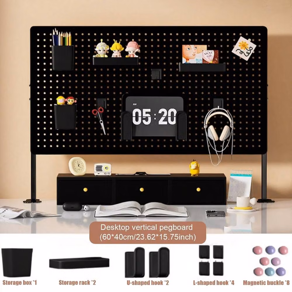 Havendro Metal Desktop Pegboard Stationery Storage Holder in Black, W/D/H: 40.0 x 6.0 x 60.0 cm – 2