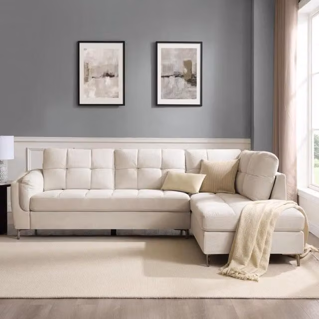 Rose L-Shape Corner Sofa in Beige Fabric, Right-Facing, W: 266 cm x D: 193 cm x H: 89 cm