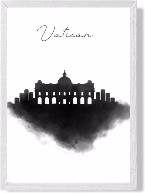 ARTZE Vatican Watercolour Skyline City Framed Print, Black and White, A2