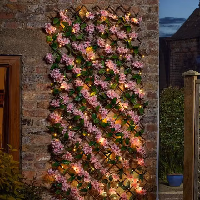 mysmartbuy Artificial Pink Cherry Blossom Garden Trellis with 75 Solar LED Lights, H180 x W90 cm