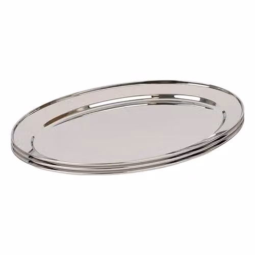 Argon Tableware Oval Stainless Steel Serving Platters, Silver, Pack of 3, W: 50 cm, D: 35 cm – 1