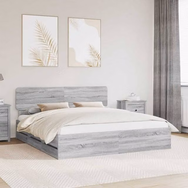 Berkfield Home Modern Bed Frame with Drawers in Grey Sonoma, Engineered Wood, 200 x 200 cm