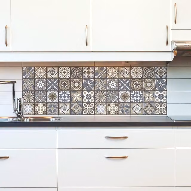 Walplus Wall Tile Stickers in Grey and Multicolour, 20 x 20 cm, 12 Pack