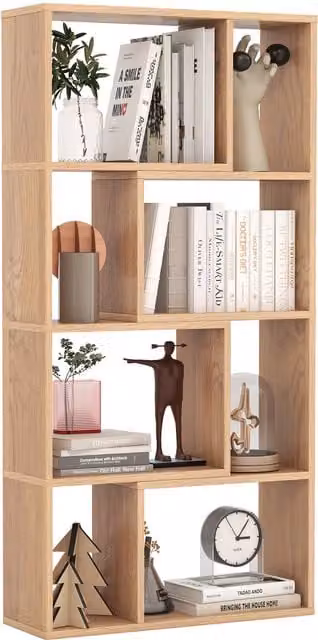 COSTWAY 8-Cube Freestanding Geometric Storage Organiser in Brown Wood Finish