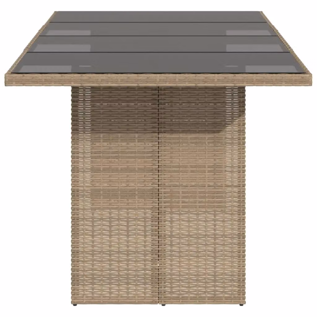 Berkfield Home Modern Poly Rattan Garden Table with Glass Top, Beige, W/D/H: 190 x 80 x 75 cm – 3