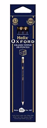 Helix Oxford HB Graphite Pencils with Eraser Tips, Pack of 12 – 2