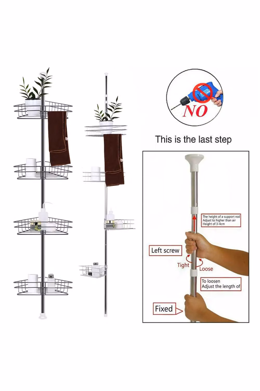 Living and Home 4 Tier Metal Corner Shower Shelf Wall Mounted Rack Organizer in Black – 2