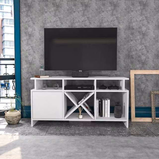Decorotika Auburn Modern Geometric TV Unit in Matt White, W: 120 cm