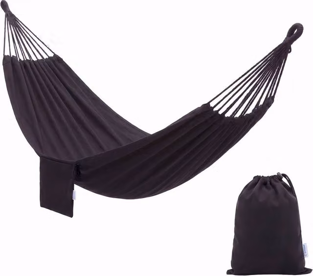 Primrose Black Single Outdoor Garden Hammock with Side Bag – 1