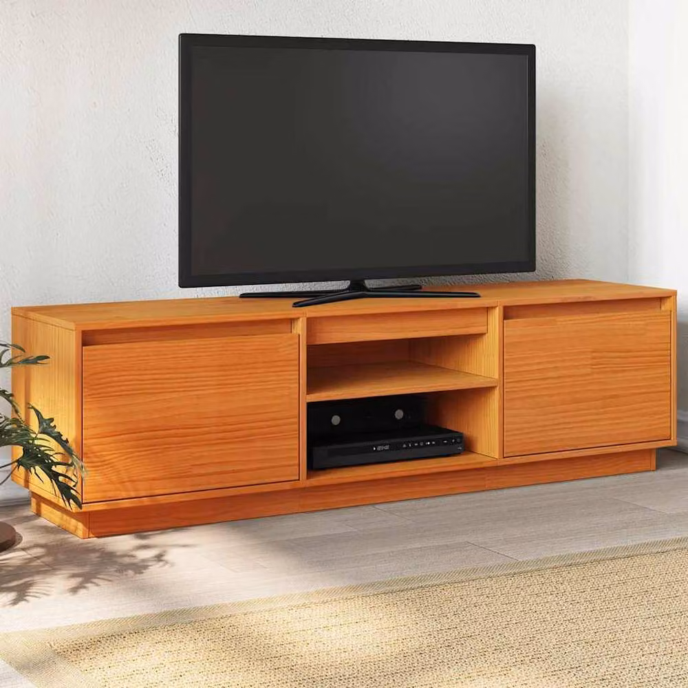 Berkfield Home Wax Brown Solid Wood Pine TV Cabinet W: 140 cm, D: 35 cm, H: 40 cm – 2