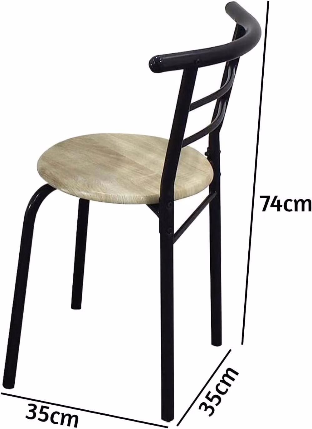 SPOT ON DEALZ Round Kitchen Dining Table and 2 Chairs Set, Oak MDF Top and Black Metal Frame, W/D/H: 74 x 74 x 74 cm – 2