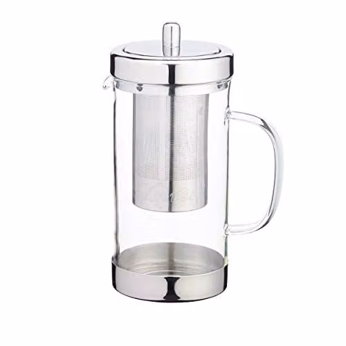 KitchenCraft Le'Xpress Stainless Steel and Glass Teapot with Infuser, 1 l, Silver and Transparent