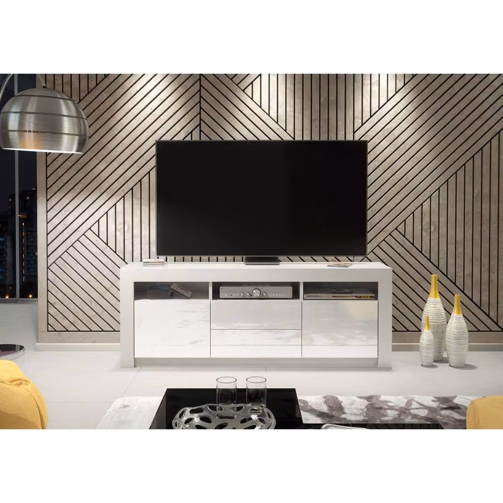 Creative Furniture Shine TV Unit, White with Glossy Doors, W: 160 cm, H: 60 cm, D: 35 cm – 2