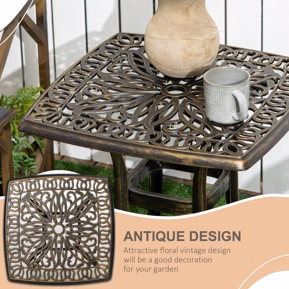 Wyld Haus Mave Cast Aluminium Bronze Patio Side Table with Central Umbrella Hole, W/D/H: 54.0 x 54.0 x 52.5 cm – 3