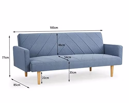 Home Detail Ryan 3-Seater Click Clack Sofa Bed in Blue Geometric Fabric – 3