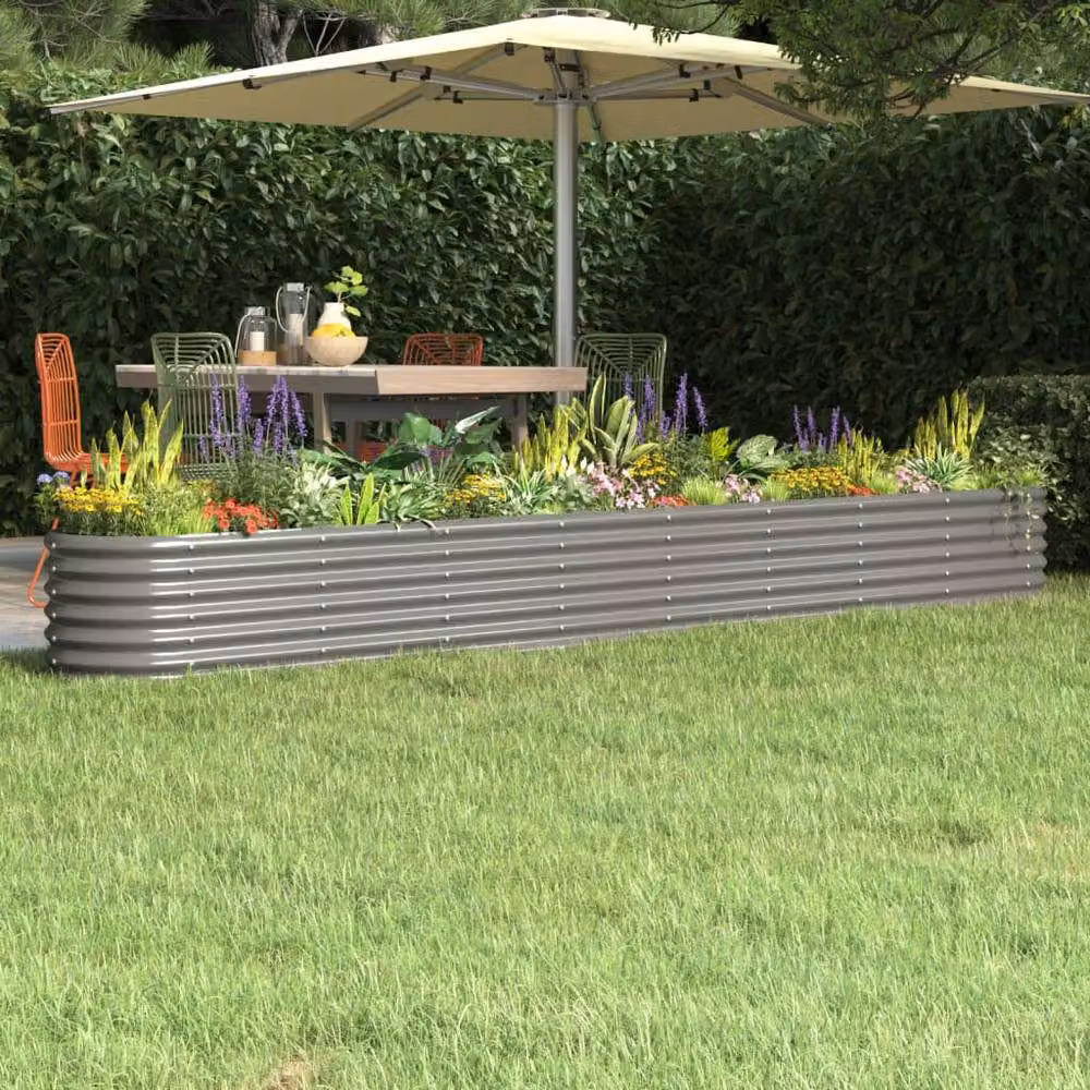 Berkfield Home Garden Grey Powder-coated Steel Raised Bed W/D/H: 332 x 40 x 36 cm – 2