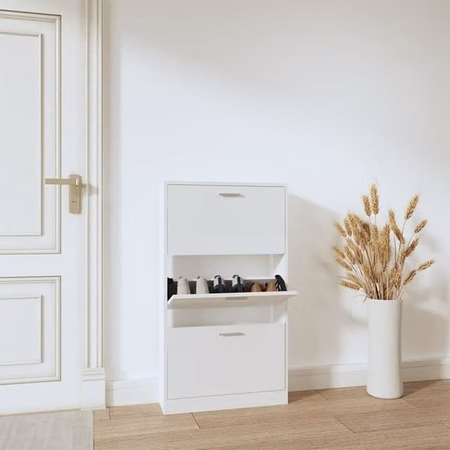 Berkfield Home High Gloss White Shoe Cabinet W: 59 cm, D: 17 cm, H: 108 cm