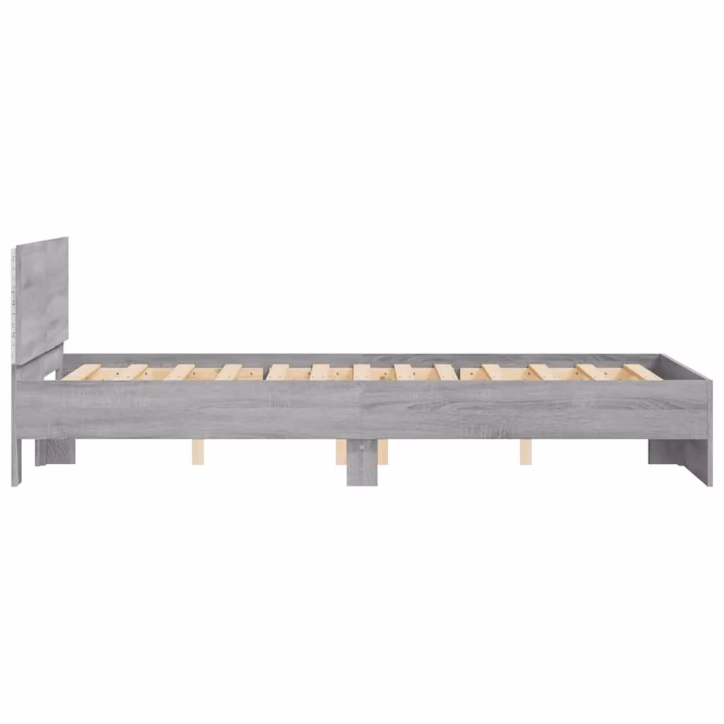 Berkfield Home Double Bed Frame with Headboard, LED Under-Bed Lighting and USB Charging Port, Grey Sonoma, W: 135 cm, L: 190 cm – 3