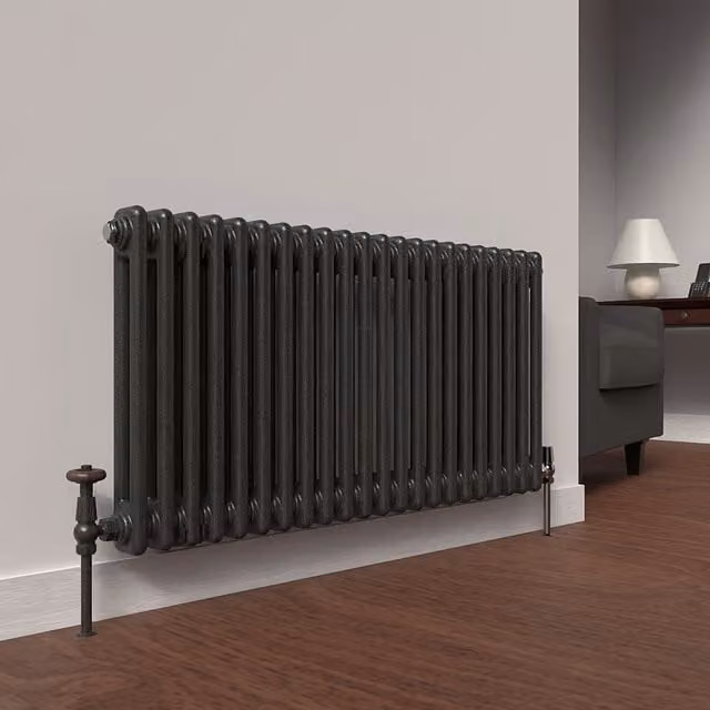 Lux Heat Horizontal 2 Column Steel Radiator in Pewter, W: 101.0 cm, H: 50.0 cm