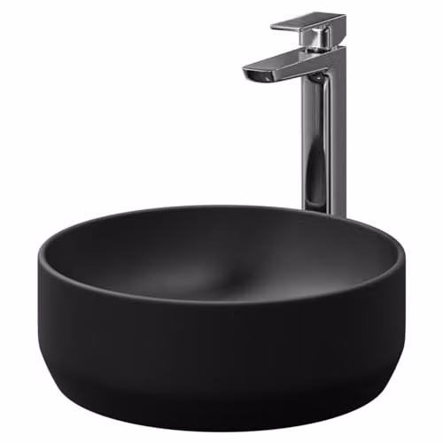 nuie NBV462 Luxe Round Ceramic Countertop Vessel Basin Sink, Matt Black, W/D/H: 35 x 35 x 12 cm – 1