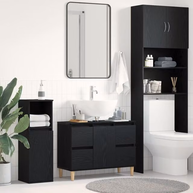 Berkfield Home Black Oak Sink Cabinet W/D/H: 80 x 33 x 60 cm