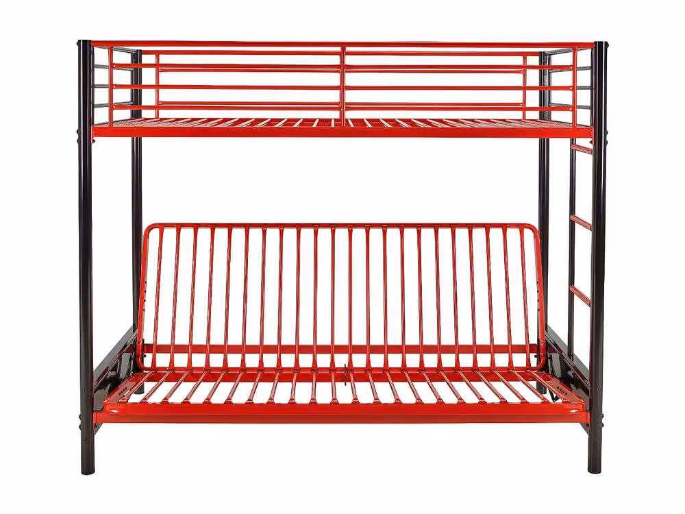 Vente-unique Single Loft Bed with Convertible Bench in Black and Red Metal – 2