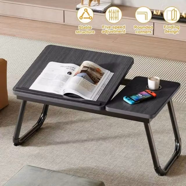 FORGEVIO Black Adjustable Folding Laptop Table Stand and Bed Tray with 5 Height Levels