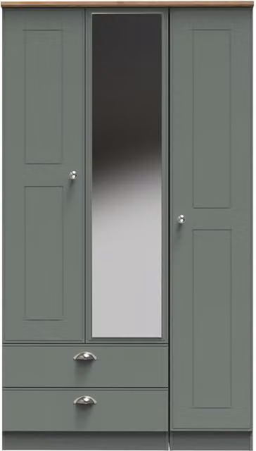 2 U Albert Triple Mirror Wardrobe with 2 Drawers in Pale Green, Ready Assembled – 1