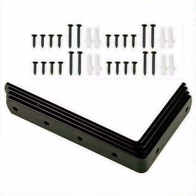 VOGREX 8-Piece Black Brushed Cast Iron L-Shape Wall Mounted Shelf Brackets – 1