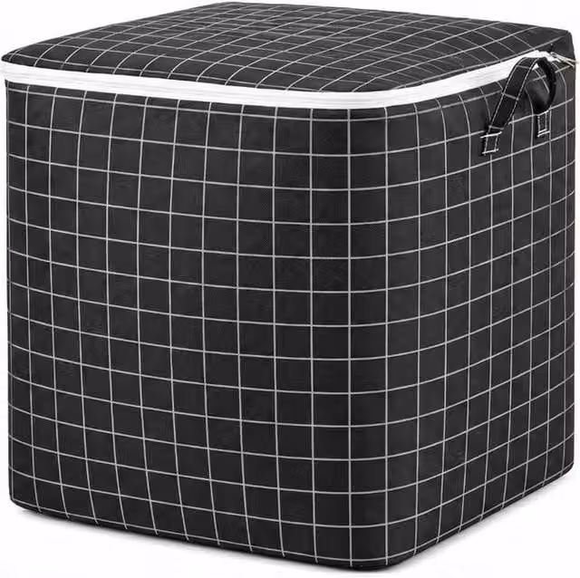 KORVIXA 125L Foldable Storage Bags with Zipper and Handles, Black, W: 43 cm, D: 53 cm, H: 55 cm