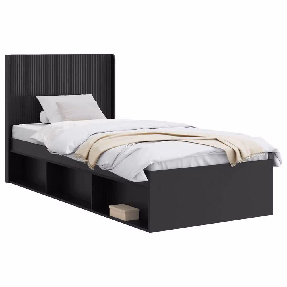 Berkfield Home Modern Bed Frame with Headboard and Side Compartment Storage in Black W: 75 cm, L: 190 cm – 2