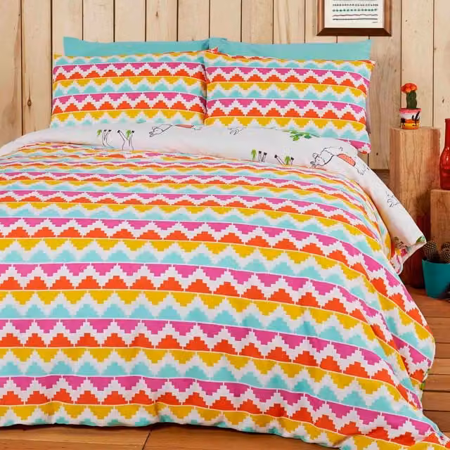 Rapport Home Happy Llamas Graphic Duvet Cover, Multicolour and White, W: 90 cm, L: 190 cm