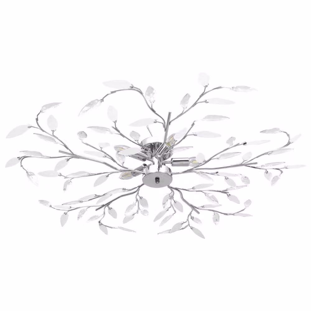 Berkfield Home Modern Ceiling Lamp with Acrylic Crystal Leaf Arms in White and Chrome for 5 x E14 Bulbs