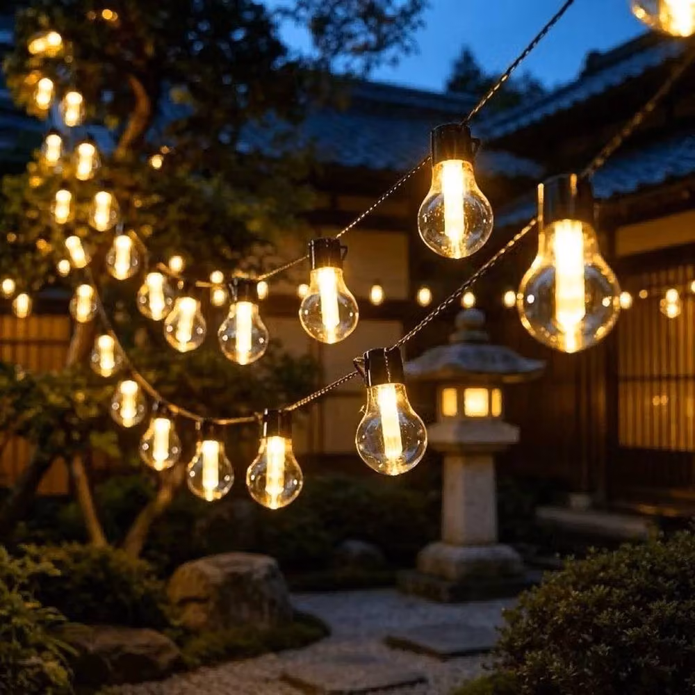 SPETLEK Solar Powered Retro LED Bulb String Light for Garden, Black, Warm White – 4