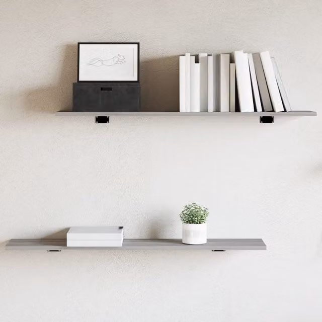 Berkfield Home Set of 4 Wall Mounted Shelves in Grey Sonoma, W/D/H: 100 x 20 x 1.5 cm – 1