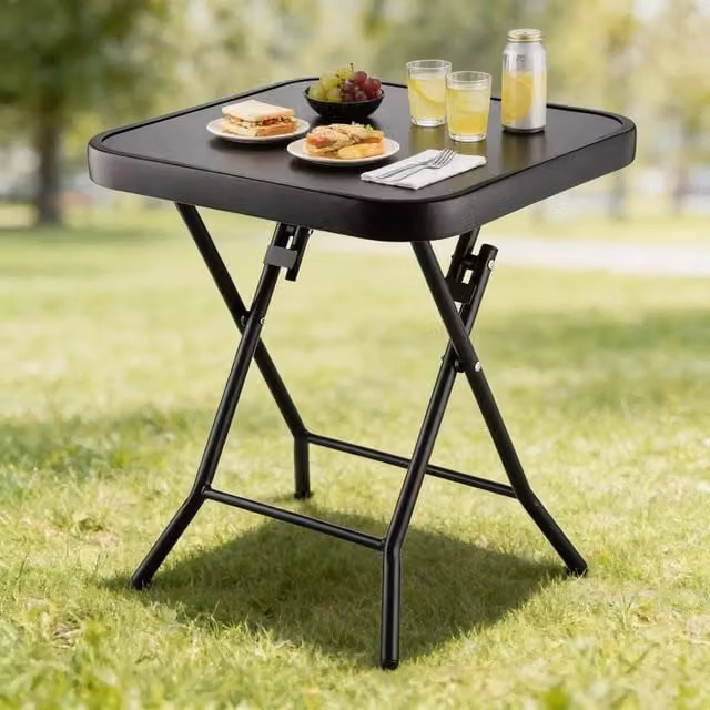 EONLION Modern Garden Side Table with Glass Top in Black, W/D/H: 100 x 50 x 100 cm – 1