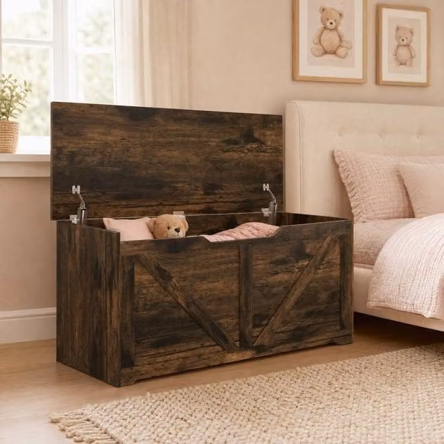 STILVORA Rustic Brown Storage Box with Soft Close Lid