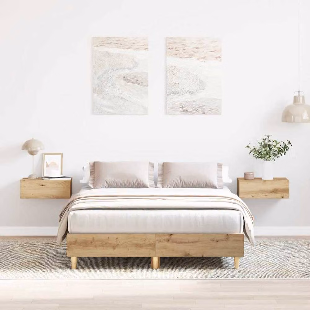 Berkfield Home Artisan Oak Bed Frame in Brown, Engineered Wood, W/D/H: 135 x 190 cm – 2