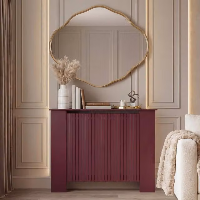 OHS Ribbed Medium Radiator Cover in Dark Red Matt Slatted Engineered Wood – 1