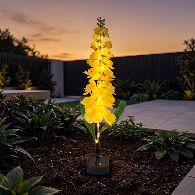 Garden Greatness Delphinium Solar Flower Stake Light in Multicolour, Yellow and White