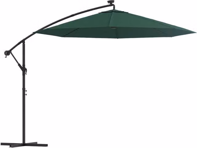 Berkfield Home Green Cantilever Hanging Parasol with LED Lighting and Metal Pole, Diameter: 300 cm